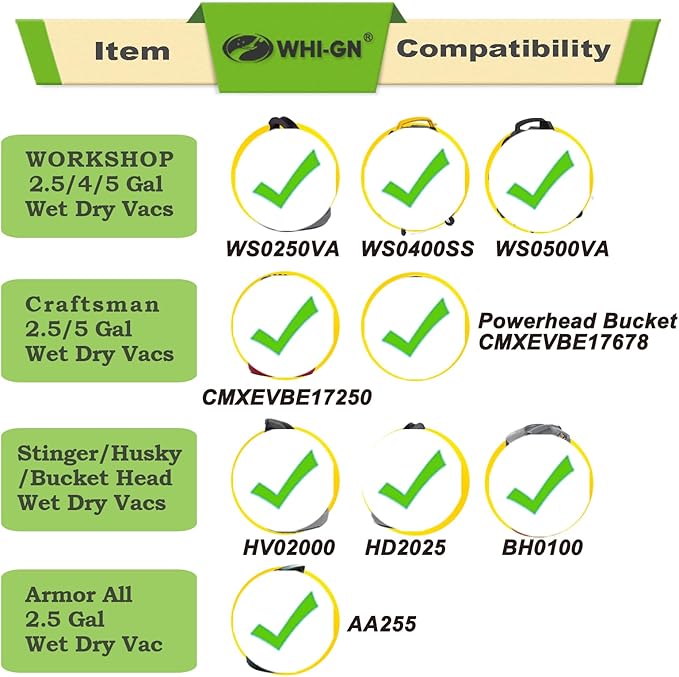 12 Pack Wet Dry Vac Filter Bags Replacement for Stinger MultiFit VF2000 / WORKSHOP WS01025F / Craftsman 9-38737, compatible with Select 2-1/2-Gallon to 5-Gallon Stinger Husky Bucket Head Shop Vacuums