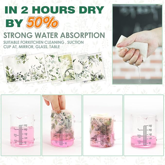 Morigins 6 Pieces Swedish Kitchen Dishcloths Green Eucalyptus Cleaning Cloths Reusable Absorbent Sponge Cloths Dish Quick Drying Washable Cleaning for Kitchen,Washing,Hand, Counter Wipes