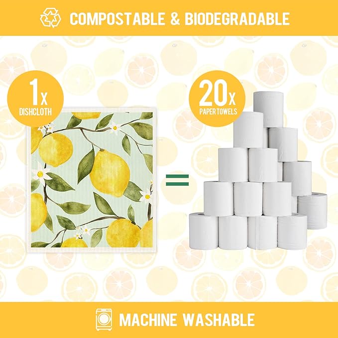 Morigins Mixed Fruit Swedish Kitchen Dishcloths Reusable Dish Towels Absorbent and Fast Dry Cleaning Cloths for Kitchen Cleaning Wipes 6 Pieces