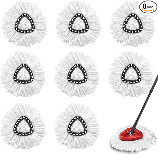 8-Pack Spin Mop Replacement Heads, 100% Microfiber Spin Mop Refills Heads for Easy Wring, 360°Micro Replacement Mop Head for Easy House Cleaning Floor Mopping - (White)
