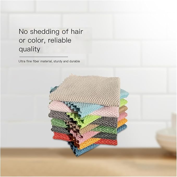 Corn Pattern Microfiber Cloths, Super Absorbent, No Shedding, Kitchen Cleaner for Grease, 12-Pack(Light Green)