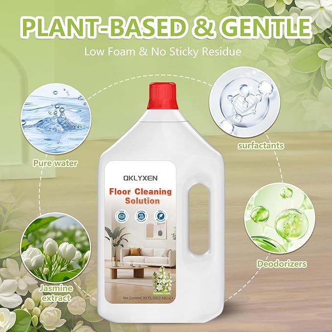 82FL OZ/2.42L Jasmine Scent Floor Cleaning Solution Compatible with Roborock (Q5/Q7/Q8/Q10/S7/S8/Saros 10R/F25/Qrevo Series), Floor Cleaner for All Robot Vacuums & Cordless Wet Dry Vacuum with Mopping