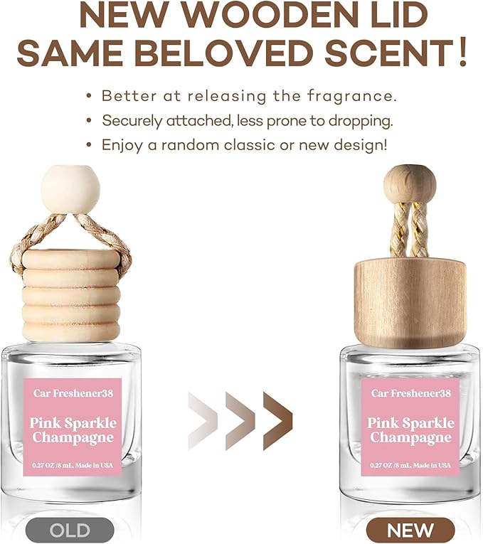C Classy Car Air Freshener Hanging 2 Pack, Pink Sparkle Champagne Essential Oil Diffuser for Cars, Cute Glass Bottle Car Accessories for Women & Men Gift, Long-Lasting Fragrance, Made in USA