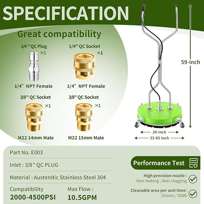 30'' Pressure Washer Surface Cleaner with 4 Wheels - Stainless Steel Surface Cleaner for Pressure Washer Attachment for Concrete, Driveway, Patio, Sidewalk, Deck and Driveways