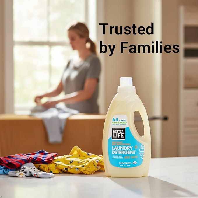 BETTER LIFE Laundry Detergent - Concentrated Liquid Laundry Soap for Automatic Washing Machine - Gentle Unscented Laundry Supplies for Sensitive Skin - 64oz