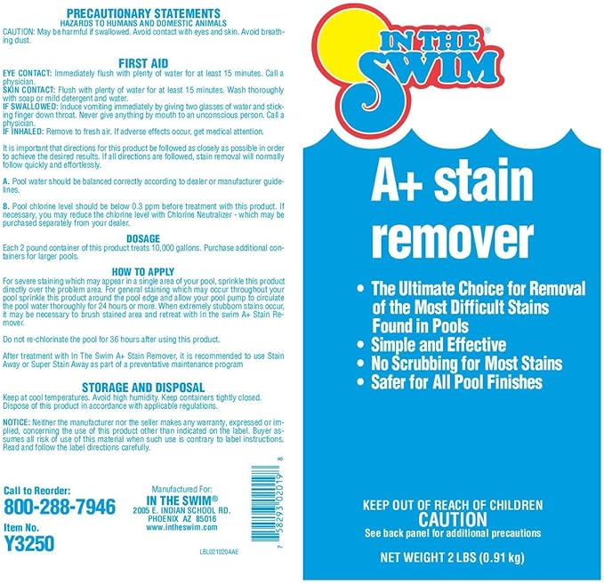 In The Swim A+ Pool Stain Remover - 100% Ascorbic Acid - Professional-Grade Metal & Organic Stain Treatment - 2 Pound - 2 Pack