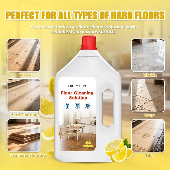 82FL OZ/2.42L Lemon Scent Floor Cleaning Solution Compatible with Roborock (Q5/Q7/Q8/Q10/S7/S8/Saros 10R/F25/Qrevo Series), Floor Cleaner Refill for All Robot Vacuums & Wet Dry Vacuum with Mopping