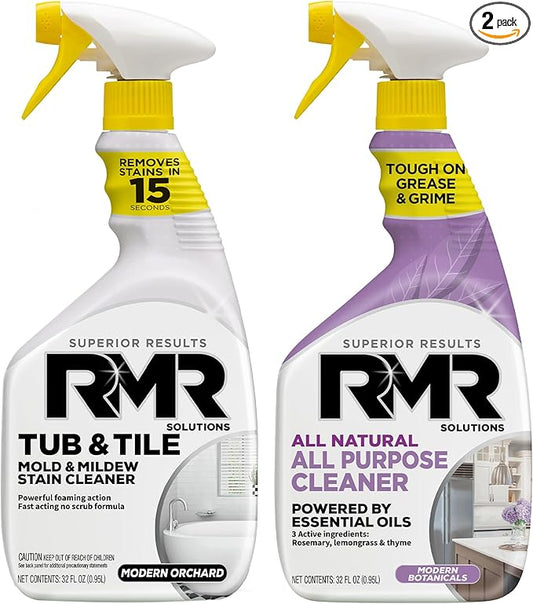 RMR Surface Saver System – Tub & Tile Mold Stain Remover + All Natural All Purpose Cleaner, 2-Step Bathroom & Surface Cleaning Bundle for Tile, Grout, Shower, Tub, Counters & More, 2–32 Oz Bottles