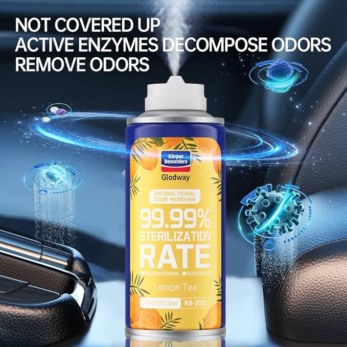 GLODWAY Car Air Freshener Spray,Lemon Scent, 6 OZ Odor Eliminator,4 Pack, for Cars, Trucks, RVs, Home