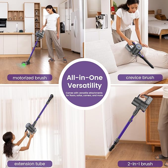 Cordless Vacuum Cleaner, 40KPA/500W/35Mins, Powerful Suction with Green LED Dust Detection, Stick Vacuum Self-Standing, Lightweight Handheld Vacuum for Pet Hair, Carpet & Hard Floor