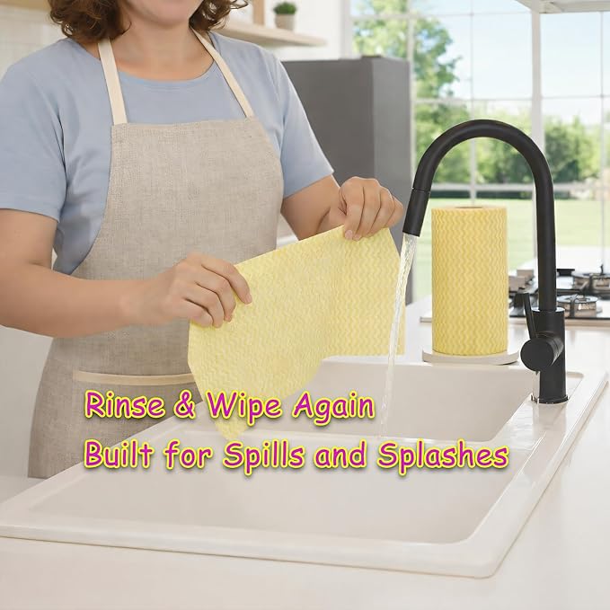 GLL Disposable Cleaning Cloths Wipe Roll, Dish Wash Cloths, Cleaning Washcloth Towel for Kitchen Bathroom Furniture and Car, One-Hand Tearing (Pack of 3-Rolls, 150-Sheets Total)