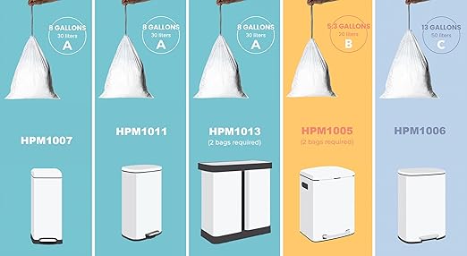 happimess 13.2 Gallon (50L) Drawstring Trash Bags, Unscented, White, Heavy Duty LDPE Liners for Kitchen and Household, Custom Fit 120 Count (6 Packs of 20 Liners) HPM3000C-W-6SET