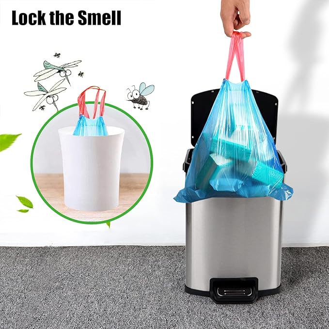 Small Trash Bags 2.6-6 Gallon Thicken Drawstring Trash Bags 4 Gallon Extra Strong Small Garbage Bags Unscented Wastebasket Liners Bags for Kitchen,Bathroom,Office,Home Trash Can 5 Color(80Counts)
