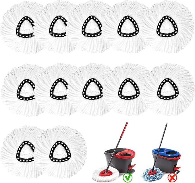 12 Pack Spin Mop Replacement Heads, Mop Replace Head Easywring 1-Tank System, Mop Head Replacement for Hardwood Floor Cleaning, Machine Washable and Easy to Replace