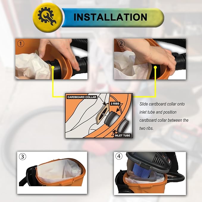 SpaceTent 9 Pack VF3501 Shop Vac Bags Size C, compatible with RIDGID 3-4.5 Gallon Wet/Dry Vacuums, High Efficiency Dust Filter Bags, Part # 23738 WS32045F