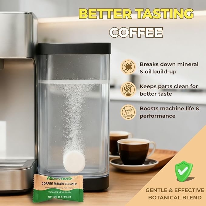 flowcheer Descaler Tablets (24 Pack) - Universal Coffee Maker Cleaner for Breville, Jura, Keurig, Nespresso, DeLonghi - Removes Limescale, Improves Taste & Extends Life - 1 Year Supply