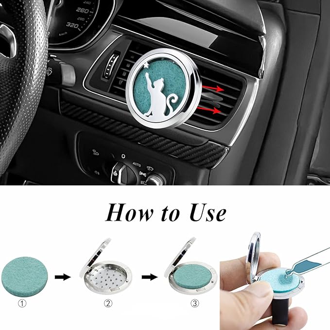 AZNECK Car Diffuser Vent Clip Car Essential Oil Diffuser Vent Clips Air Freshener 10 Felt Pads Cat Mother's Christmas Birthday Car Accessories Gifts for Women & Men
