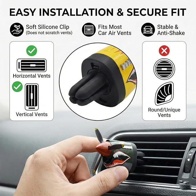 P-40 Warhawk Car Air Freshener with Spinning Propeller - Vent Clip Dashboard Decor for Men, Long Lasting Odor Eliminator & Aviation Gift (Style-B-2PCS)