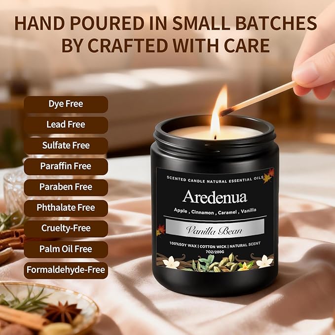 Odor Eliminating Candles | Vanilla Bean Scented Soy Candle for Home, Air Freshening & Cozy Vanilla Scent, Relaxing Home Scented Candles, Cozy Aromatherapy Candle Gift for Women & Men