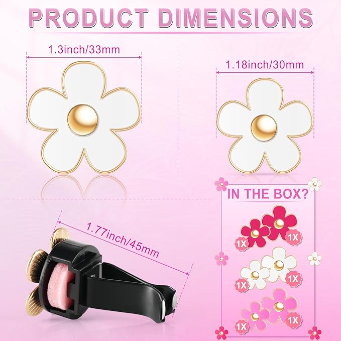 LivTee 6 Pack Cute Daisy Flower Car Vent Clips, Air Freshener Car Accessories, Air Vent Clips for Women and Girls, Flower Vent Clips for Car Interior Decoration(3cm, 3.3cm, Red, Pink, White)