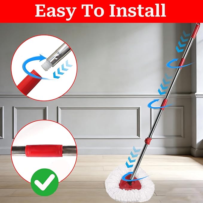 Spin Mop Handle Replacement for Ocedar, Heavy Duty Hand Press Mop Stick Replacement Parts for O Cedar Easywring/Rinseclean/H2pro, 3 Section 30" to 53" Telescopic Pole, Mop Head and Base Excluded