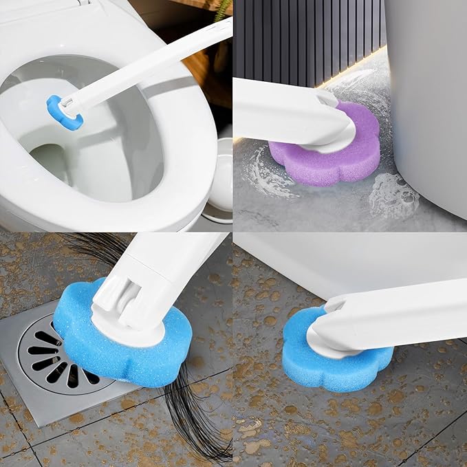 Disposable Toilet Cleaning Brush and Holder Set, 30 Refills, Disposable Toilet Brush, Non Woven Fabric and Sponge Bristles, Plastic Material, Purple