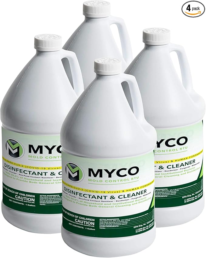 Myco Mold Control RTU – Ready-to-Use EPA-Registered Hospital Grade Disinfectant & Cleaner, Quat Formula for Mold Remediation & Bacteria Control, Commercial & Residential Use, 4 Gallon