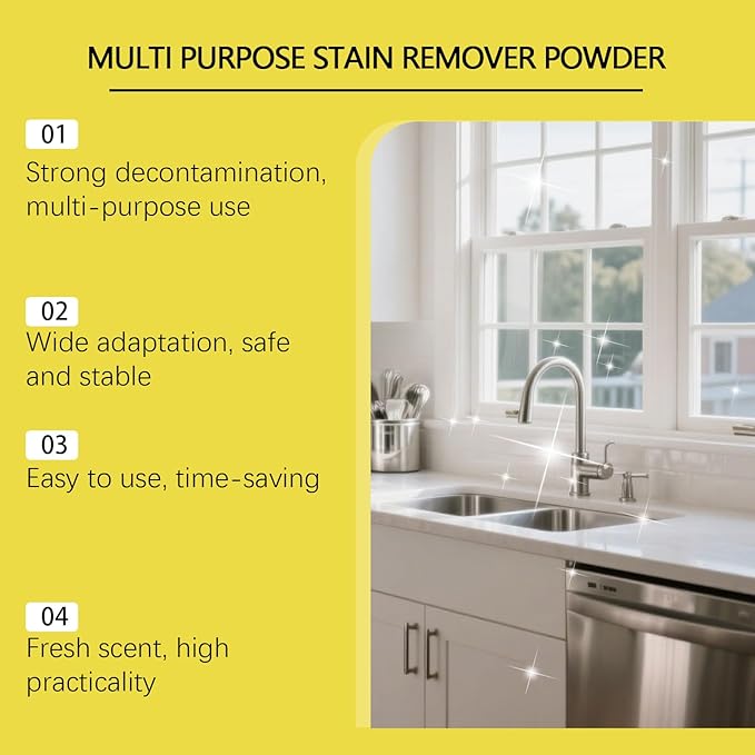 Multi-Purpose Stain Remover Powder – Fast-Acting Cleaner for Kitchens, Bathrooms, Floors, Toilets & Cars, Removes Limescale, Rust, Yellowing & Tough Stains (2)