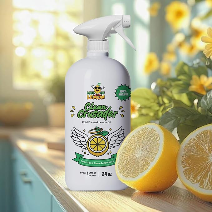 Clean Crusader Cold Pressed Lemon Oil All Purpose Cleaning Spray for Kitchen, Countertops, Floors and Bathroom - 24 oz - 1 Pack