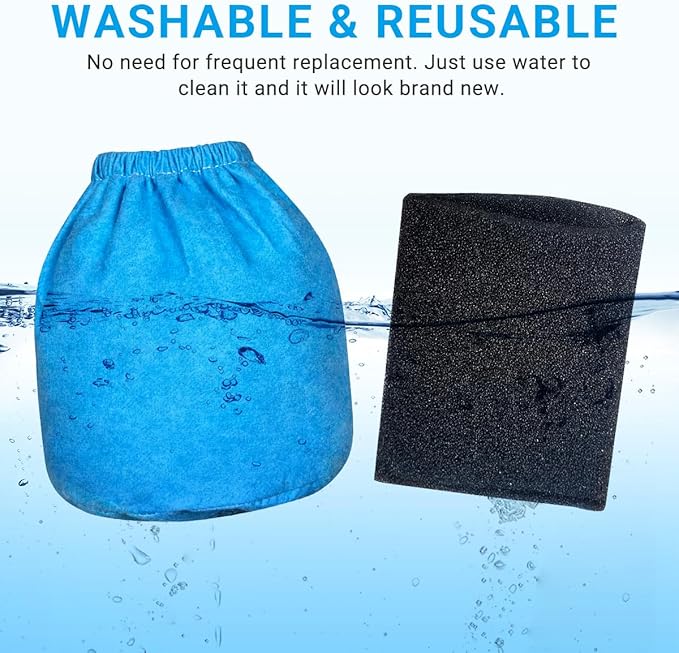 8 Pack VRC2 Cloth Filters & 2 Pcs VFF21 Foam Filter Kit Compatible with Vacmaster 1.5 to 3.2 Gallon Wet/Dry Vac, Fit for Armor All 2.5 Gallon Shop Vacuum: AA255, AA255W