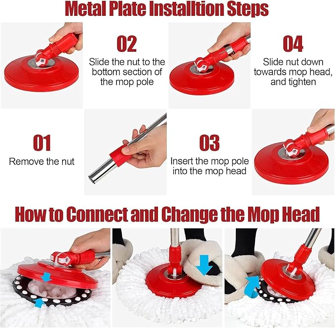 Spin Mop and Bucket with Wringer Set，Mop and Bucket Set for Floor Cleaning with 3 Mop Refills 61 inches Telescoping Rod for Office and Home use