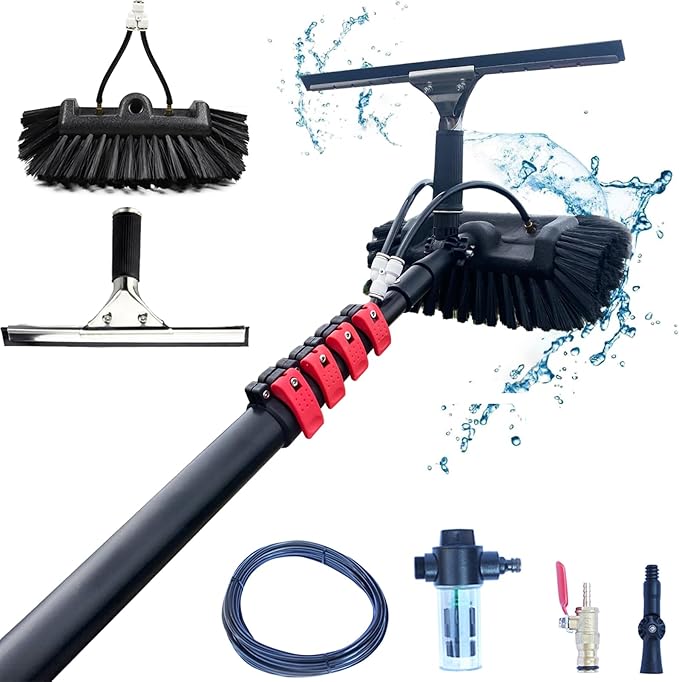 Glass Cleaning Brush Home Water Fed Telescopic Pole Kit Solar Panel Brush Rotating for Photovoltaic Panel，3.6-10.8M Window Cleaning Telescopic Pole,Water Fed Extendable Brush,Suitable for Cl