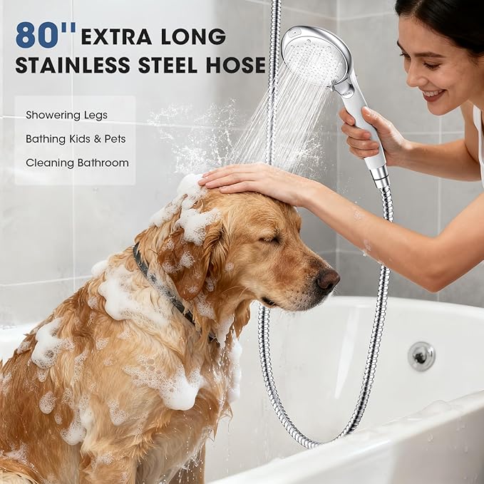 FASDUNT Filtered Shower Head with Handheld, High Pressure 8-Mode Handheld Showerhead with Filters for Hard Water -Remove Chlorine, Built-in Power Wash, Extra Long 80" Hose & Adjustable Bracket