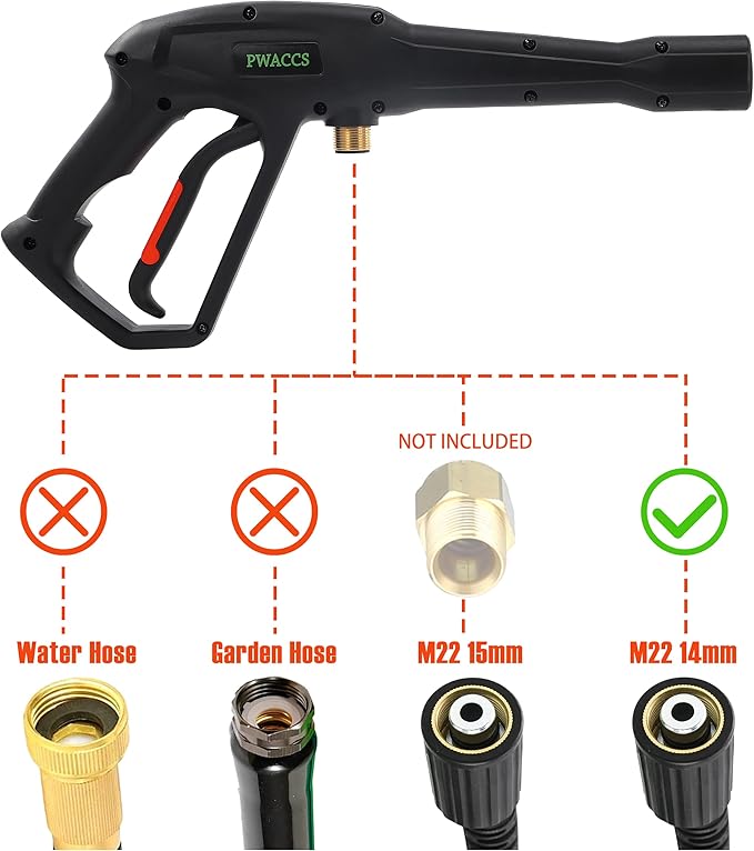 PWACCS Pressure Washer Gun Replacement with Extension Wand Kit — Power Washing Trigger Handle with 5 Spray Nozzles — Pressure Washer Parts Compatible with Ryobi, Green Works & Karcher — 2000 PSI MAX