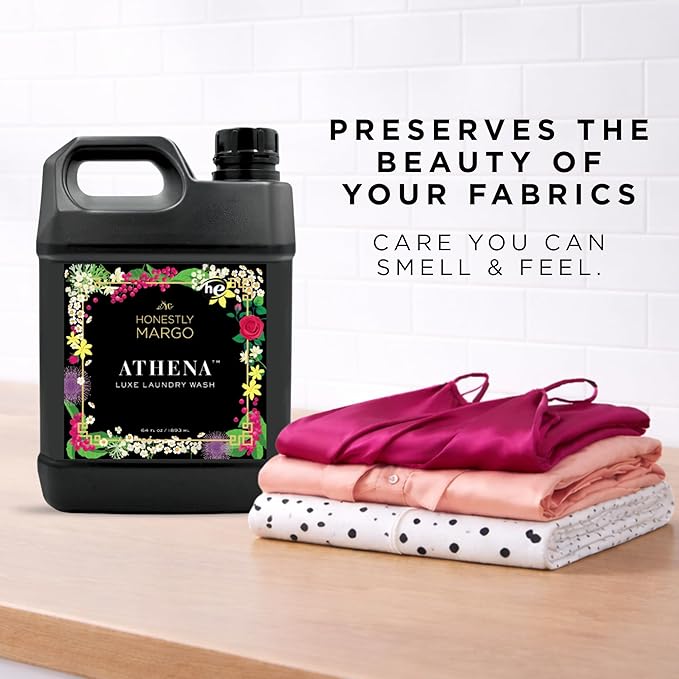 Honestly Margo Athena Luxury Laundry Detergent (64 oz, Pack of 1) – Laundry Detergent Scented with Amber Musk, Pink Pepper Perfume and Rose Perfume | Delicate Laundry Detergent, Liquid Soap, 22 Loads