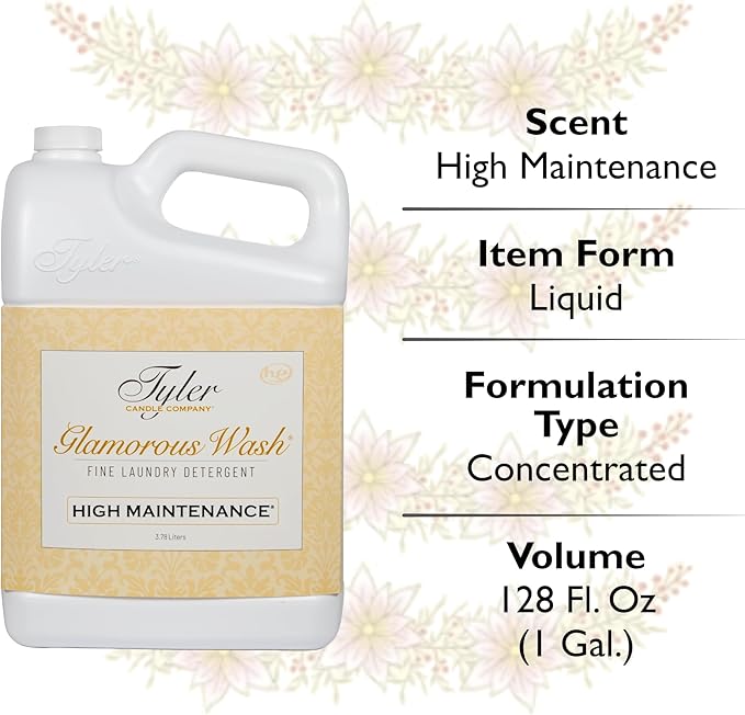 Tyler Candle Glamorous Wash Laundry Detergent, High Maintenance Bundle with Tyler Candle Mixer Melts, Autoglam Freshener, and Stain Remover Pen (1 Gallon)