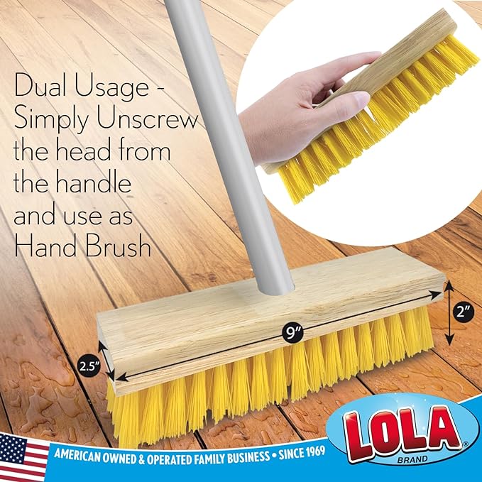 LOLA Deck Scrub Brush Outdoor Broom, Durable Bristles Remove Dirt, Grime, Grout, Leaves, Snow on Patios, Decks, Wet or Dry, 1 Pack