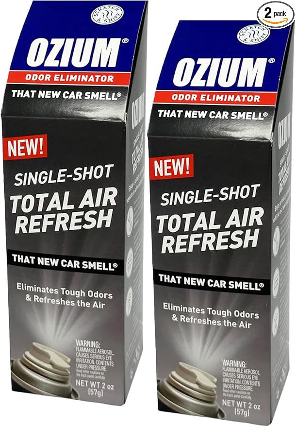 Ozium Air Sanitizer, 2 oz Car Fogger: Single-Shot Smoke Odor Eliminator & Car Air Freshener (That New Car Smell, 2 Packs)