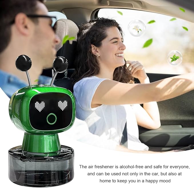 Smart Cute Robot Car Air Freshener, Fine Spray Car Aromatherapy Machine with Four-Gear Adjustment, Auto On/Off Mini Robot Fillable Essential Oil Diffuser for Vehicle Home Office (Flower)