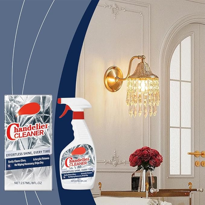 Chandelier Cleaner Drip Dry Spray – No-Wipe Dust Remover for Crystal & Glass, Streak-Free Shine for Chandeliers, Mirrors, Metal & Plastic (2 Pcs)