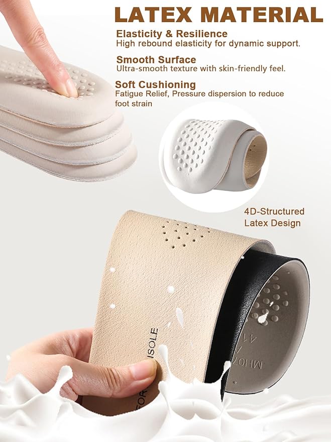 Leather Sockless Shoe Insoles for Men, Thin Dress Work Boots Inserts - Shock Absorption, Anti Sweat & Anti-Odor, for Athletic Shoes, Leather Shoes & Business Shoes(Peach-Beige, Women 6-7 .5)
