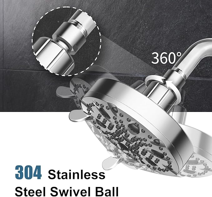 OFFO Shower Head, High Pressure Shower Head with Pause Mode, 9 Mode Fixed Showerheads for Strong Water Flow & Relaxing Shower Experience, Chrome
