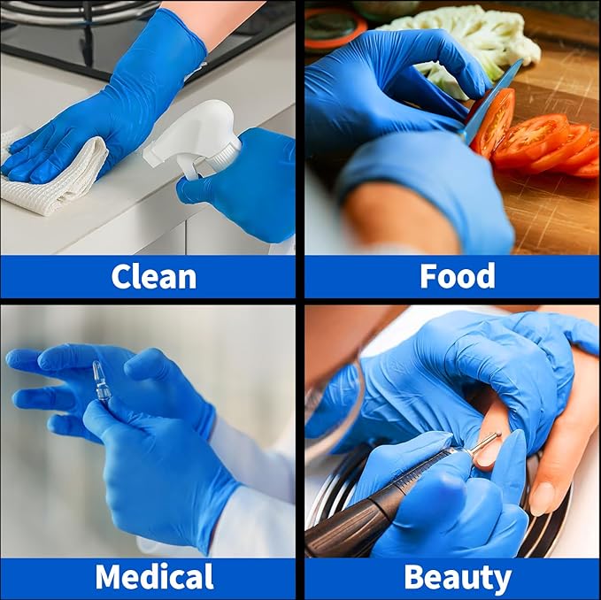 Disposable Nitrile Gloves, 5Mil Chemical Resistant Powder-Free Latex-Free Glove Exam Cook Tattoo, Black Blue 100Pcs
