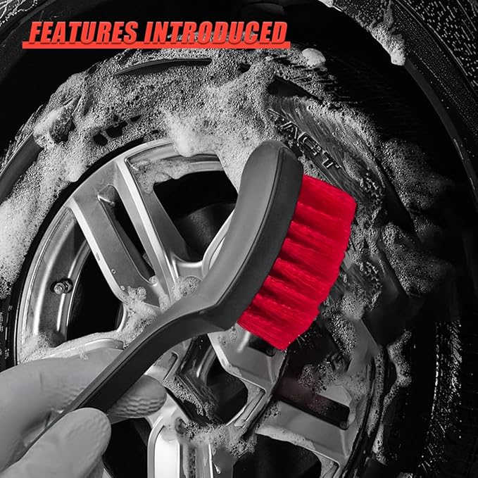 8.3×2.5 Inch Car Wash Brush, Soft Bristle Short Handle Carpet Cleaning Brush, Scrub Brush for Floor Mats, Tires, Automotive Wheel Bushes for Vehicle Interior & Home (Red)