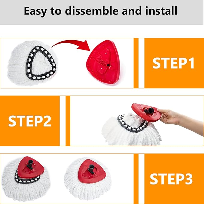 12Pack Spin Mop Replacement Heads,100% Microfiber Mop Head Replacement Compatible with Triangle Spin Mop, 360 Degree Spin Mop Refill for Easy House Cleaning Floor Mopping