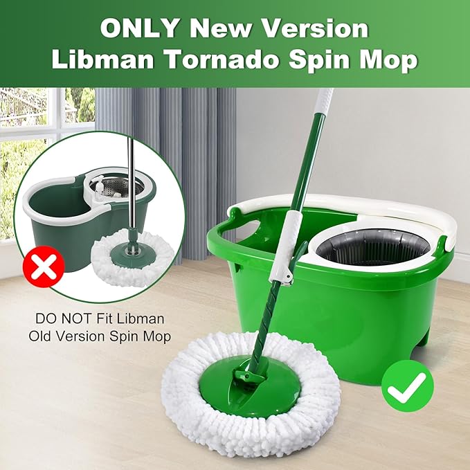 4 Pack Mop Head Replacements for Libman 𝐓𝐨𝐫𝐧𝐚𝐝𝐨 Spin Mop New Version, Washable Refills Compatible with Libman Tornado Spin Mops and Bucket System