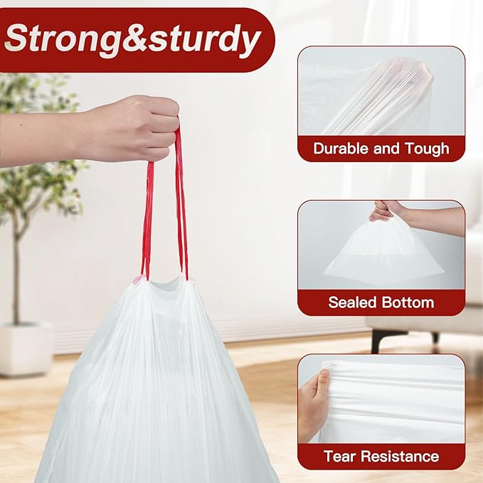 O2frepak 4Gallon Drawstring Small Kitchen Trash Bags,Clean Fresh Scent and Heavy Duty Garbage Bags(100 Count,45x50cm)