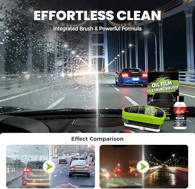 Car Glass Oil Film Cleaner, New Automotive Oil Film Cleaning Brush, Car Windshield Cleaner with Extra Cleaner, Preserve Clarity, Immediately See the Effects, Perfect Visibility at All Times (3Set)