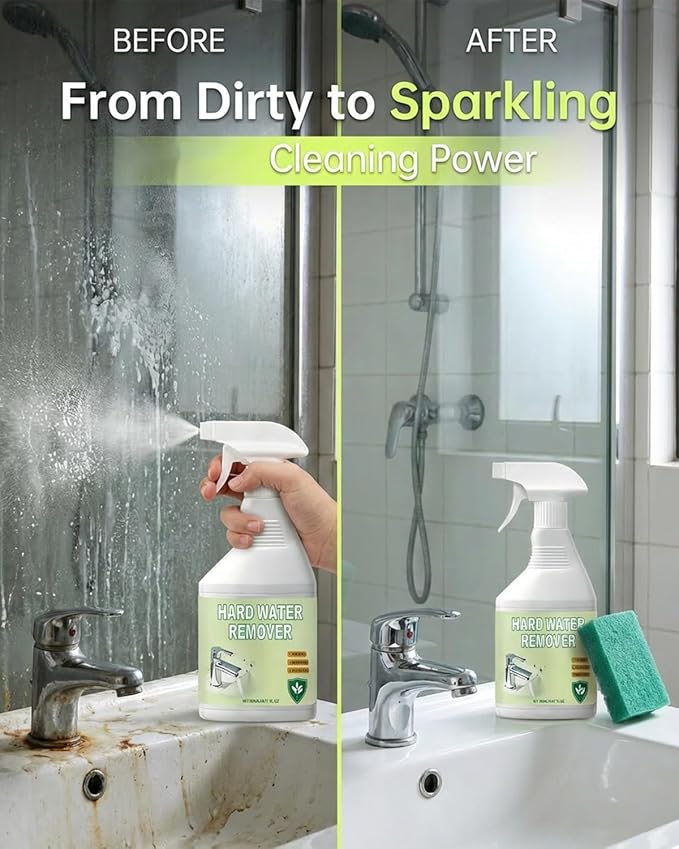 Hard Water Stain Remover, Shower Glass Cleaner Soap Scum Remove, Limescale and soap scumr, Reduces Buildup, Calcium, Shower Cleaner for Shower, Glass, Toilet, Tub, Sink