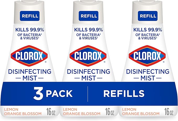 Clorox Disinfecting Mist, Lemon Orange Blossom, Disinfecting Refill, 16 Fluid Ounces, Pack of 3